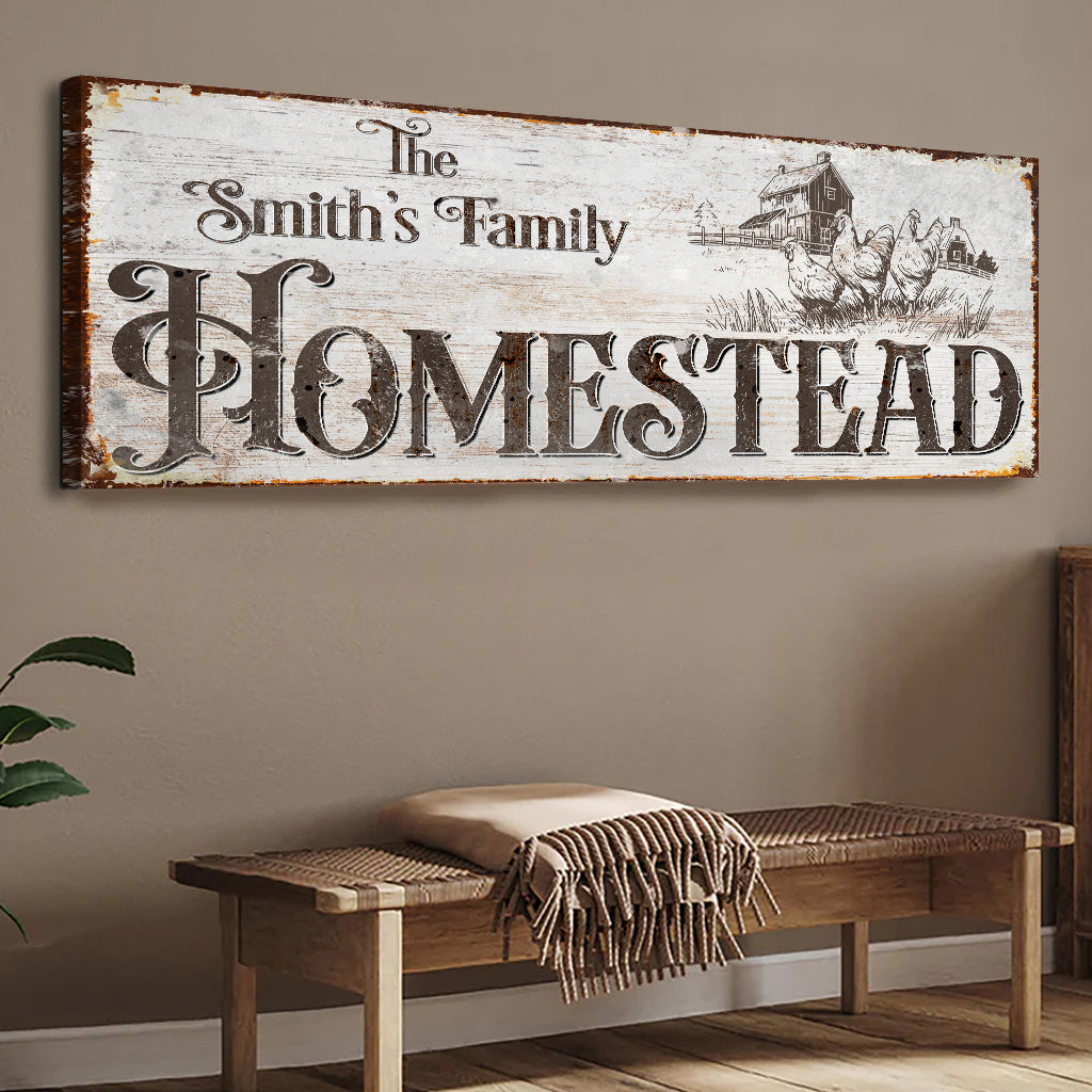 Family Homestead Sign II canvas by Tailored Canvases with rustic wood and HOMESTEAD lettering on Tampa Home & Garden Store