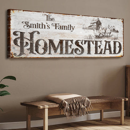 Family Homestead Sign II canvas by Tailored Canvases with rustic wood and HOMESTEAD lettering on Tampa Home & Garden Store