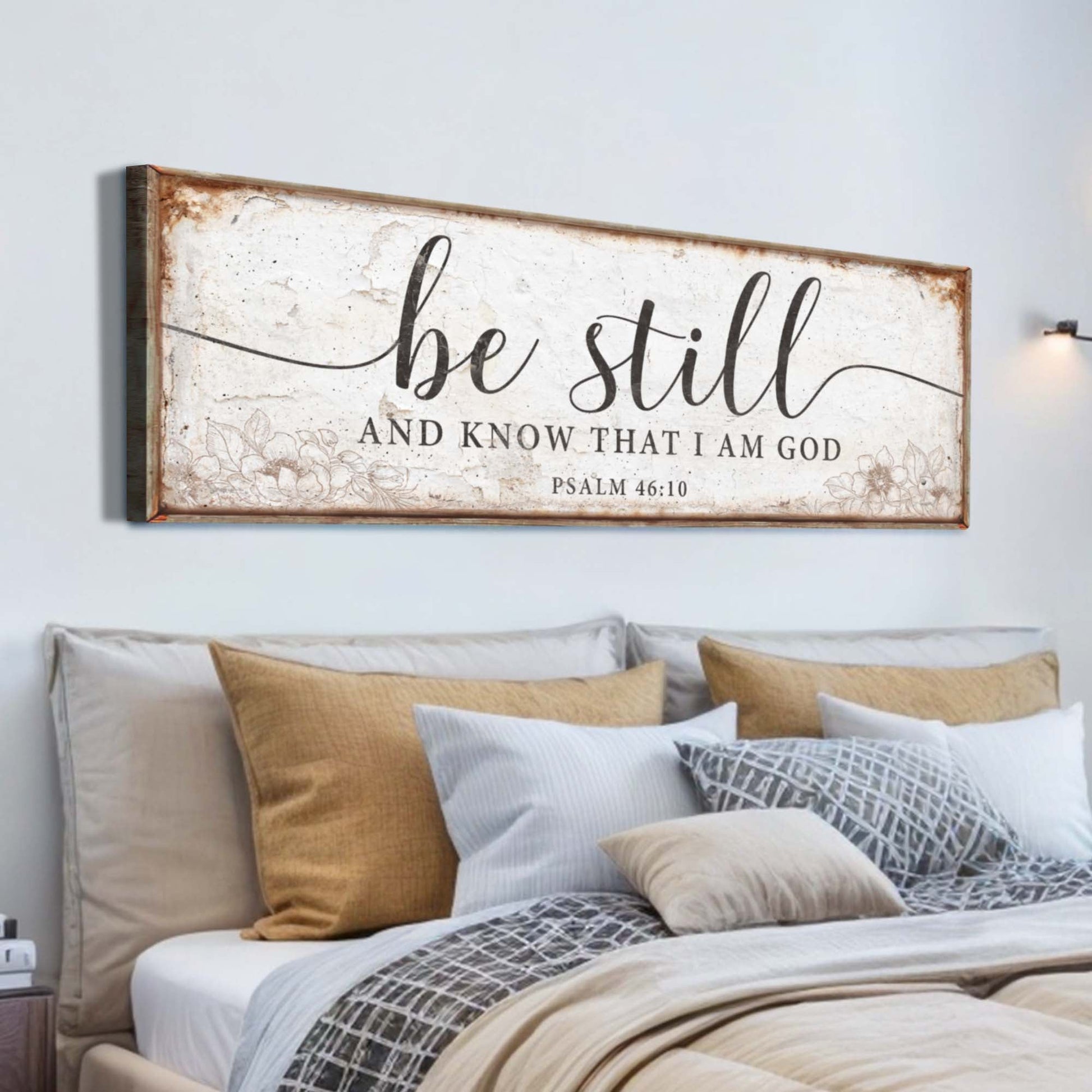 Tailored Canvases canvas wall art with Psalm 46:10 Be Still And Know That I Am God in frame on Tampa Home & Garden Store