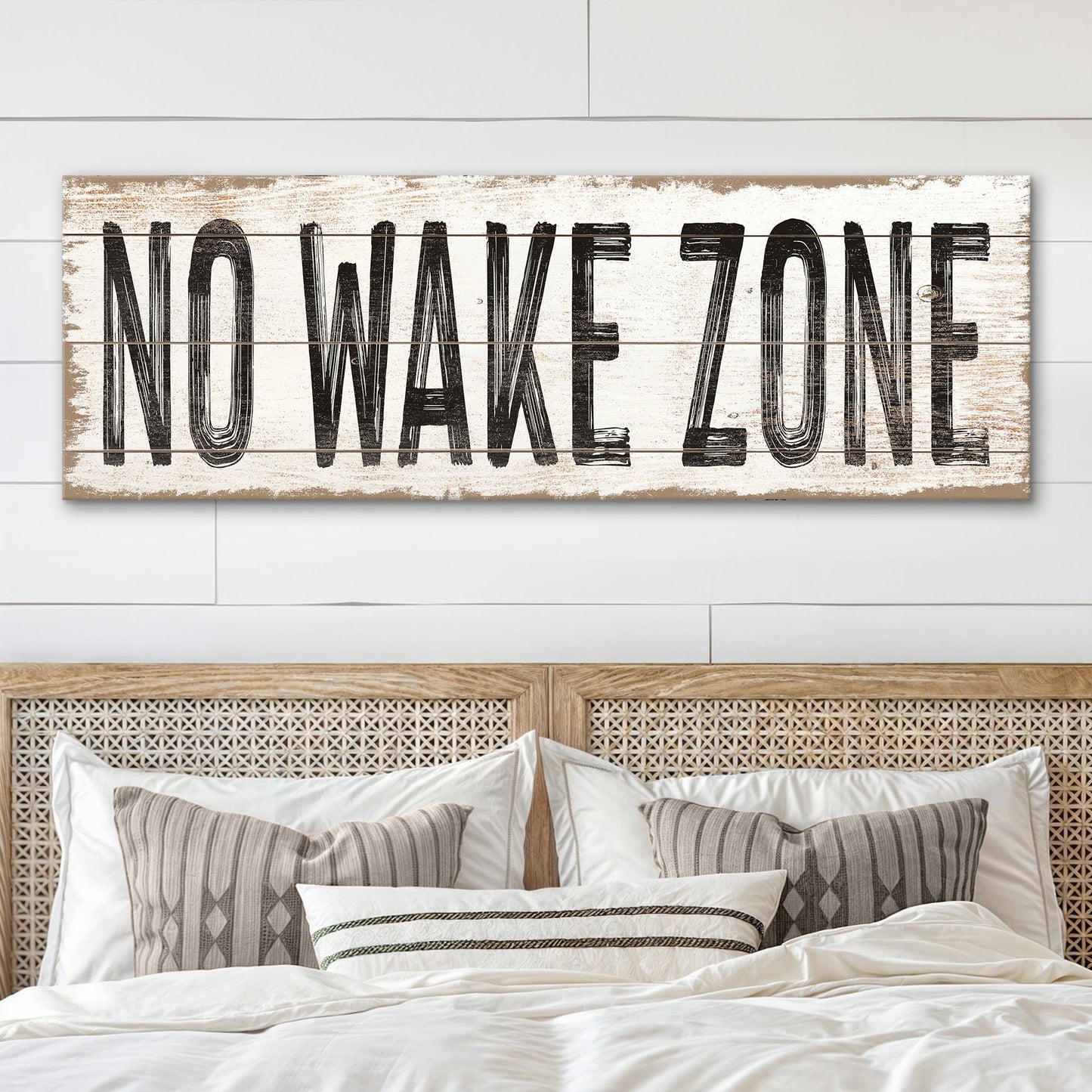 No Wake Zone Sign XVII canvas wall art with distressed white wood finish Tailored Canvases on Tampa Home & Garden Store