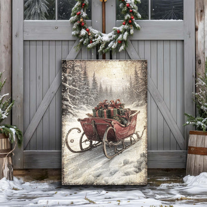 Vintage Christmas Sleigh Sled Wall Art IV canvas by Tailored Canvases, snowy sleigh gifts on Tampa Home & Garden Store