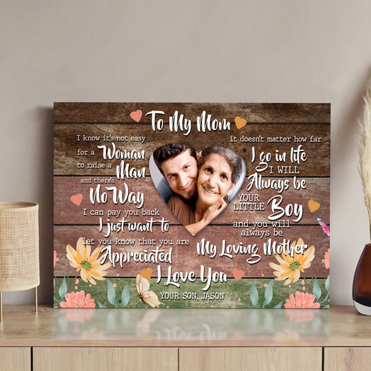 Canvas Mother's Day Sign Always My Loving Mother by Tailored Canvases with rustic wood backdrop on Tampa Home & Garden Store