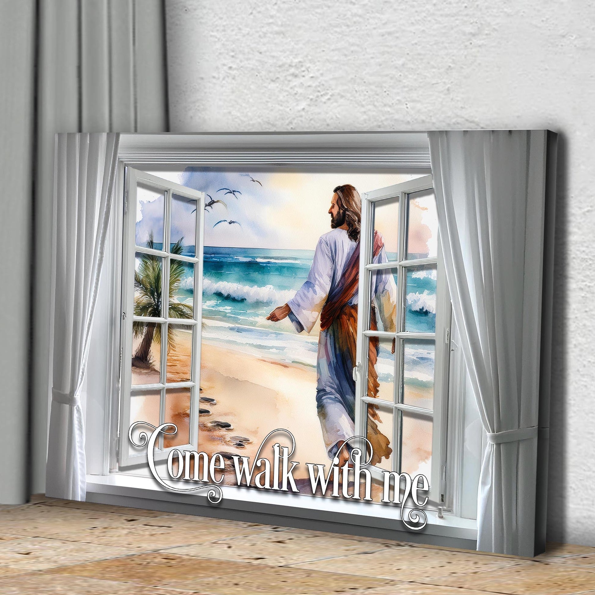 Come Walk With Me Faith Sign canvas by Tailored Canvases with beach scene and script on Tampa Home & Garden Store