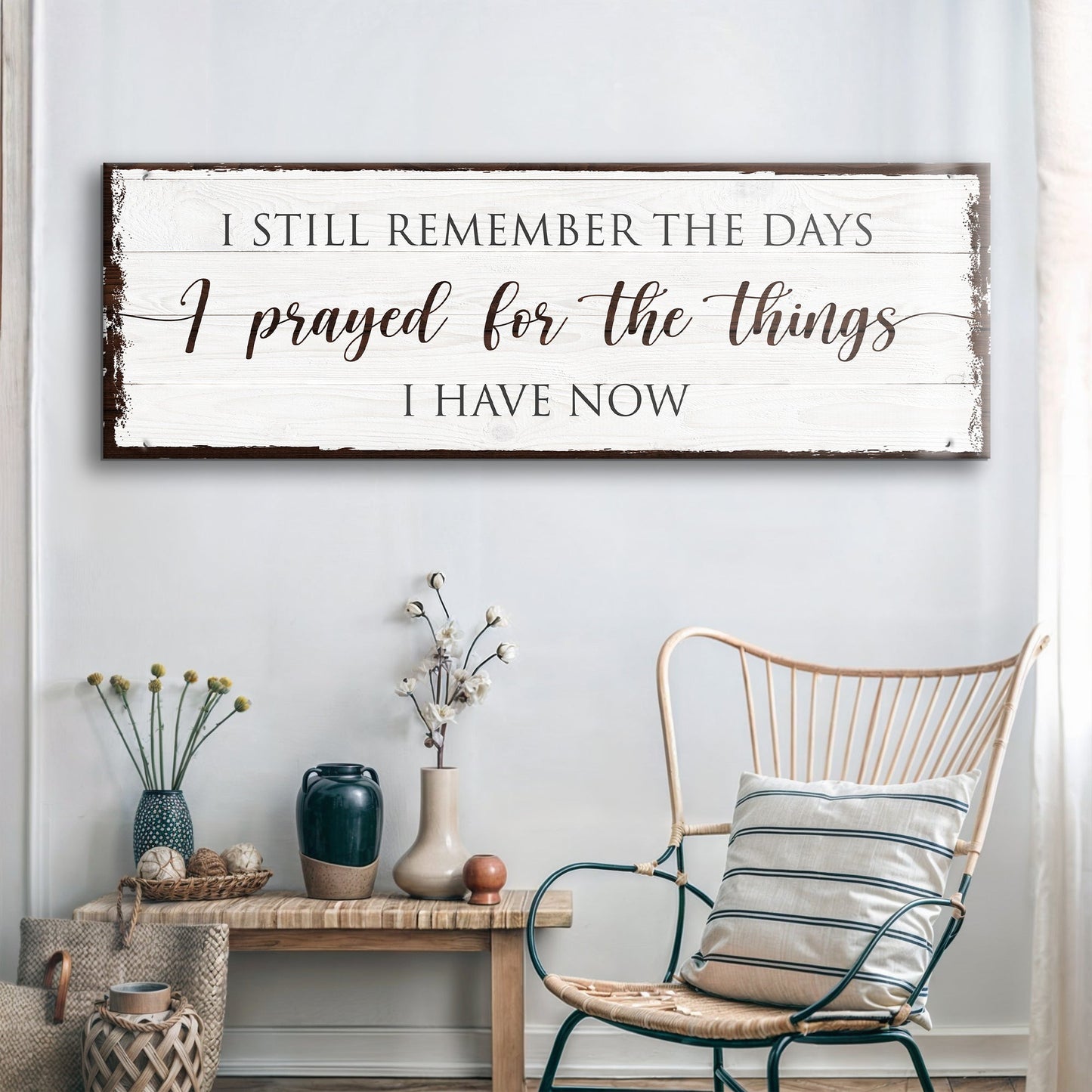 Canvas sign Prayed for the Things I Have Now Faith Sign by Tailored Canvases, white look on Tampa Home & Garden Store