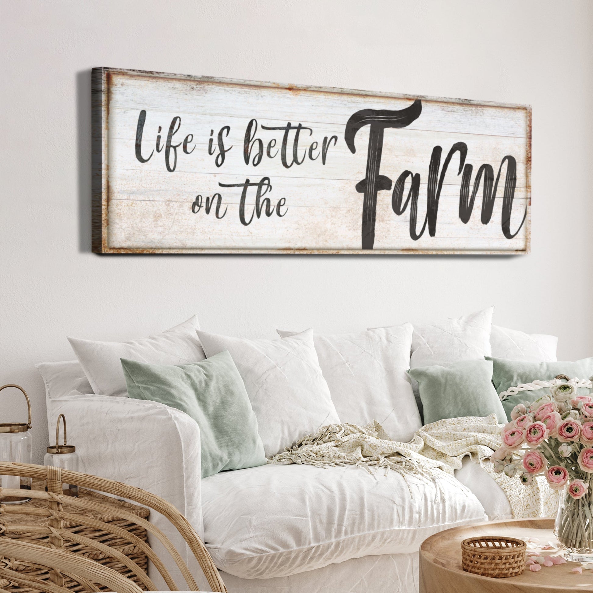 Canvas sign Life Is Better On The Farm Sign VIII by Tailored Canvases on rustic wood on Tampa Home & Garden Store