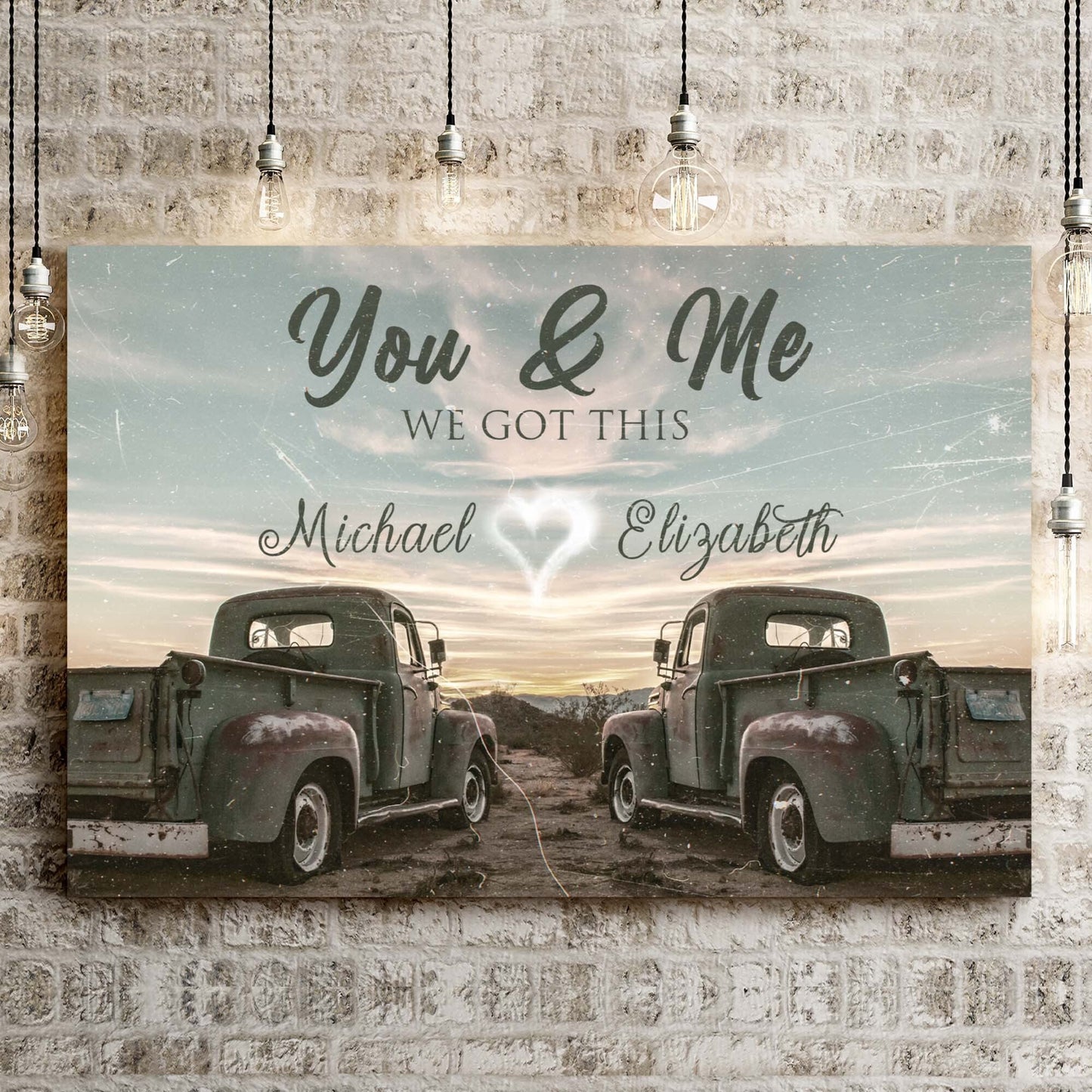 Vintage truck themed crafting canvas sign with two rear pickup trucks on a rustic backdrop on Tampa Home & Garden Store