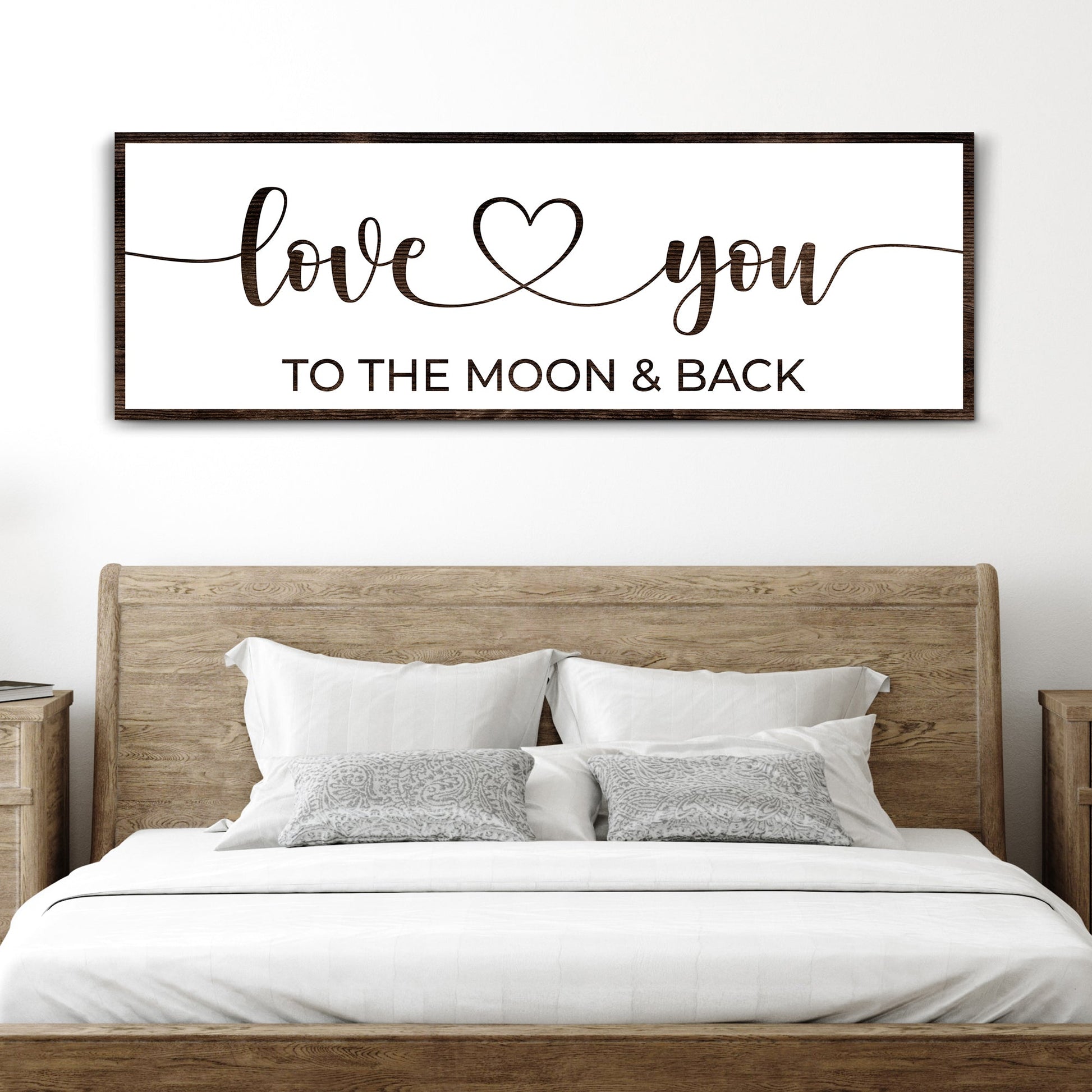 Love You To The Moon And Back Sign II canvas by Tailored Canvases, dark wood frame on Tampa Home & Garden Store