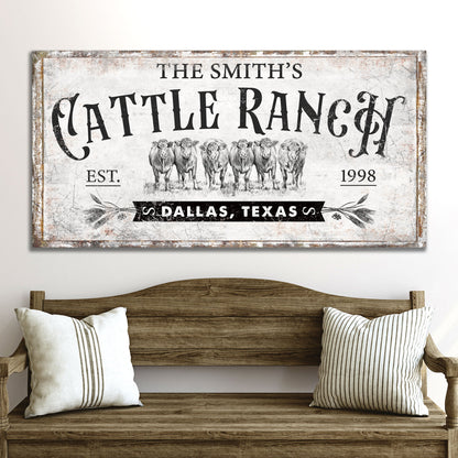 Branded cattle ranch canvas sign VI by Tailored Canvases with vintage look on Tampa Home & Garden Store