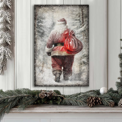 Canvas wall art Vintage Christmas Santa Wall Art III with red suit and bag in snowy forest on Tampa Home & Garden Store