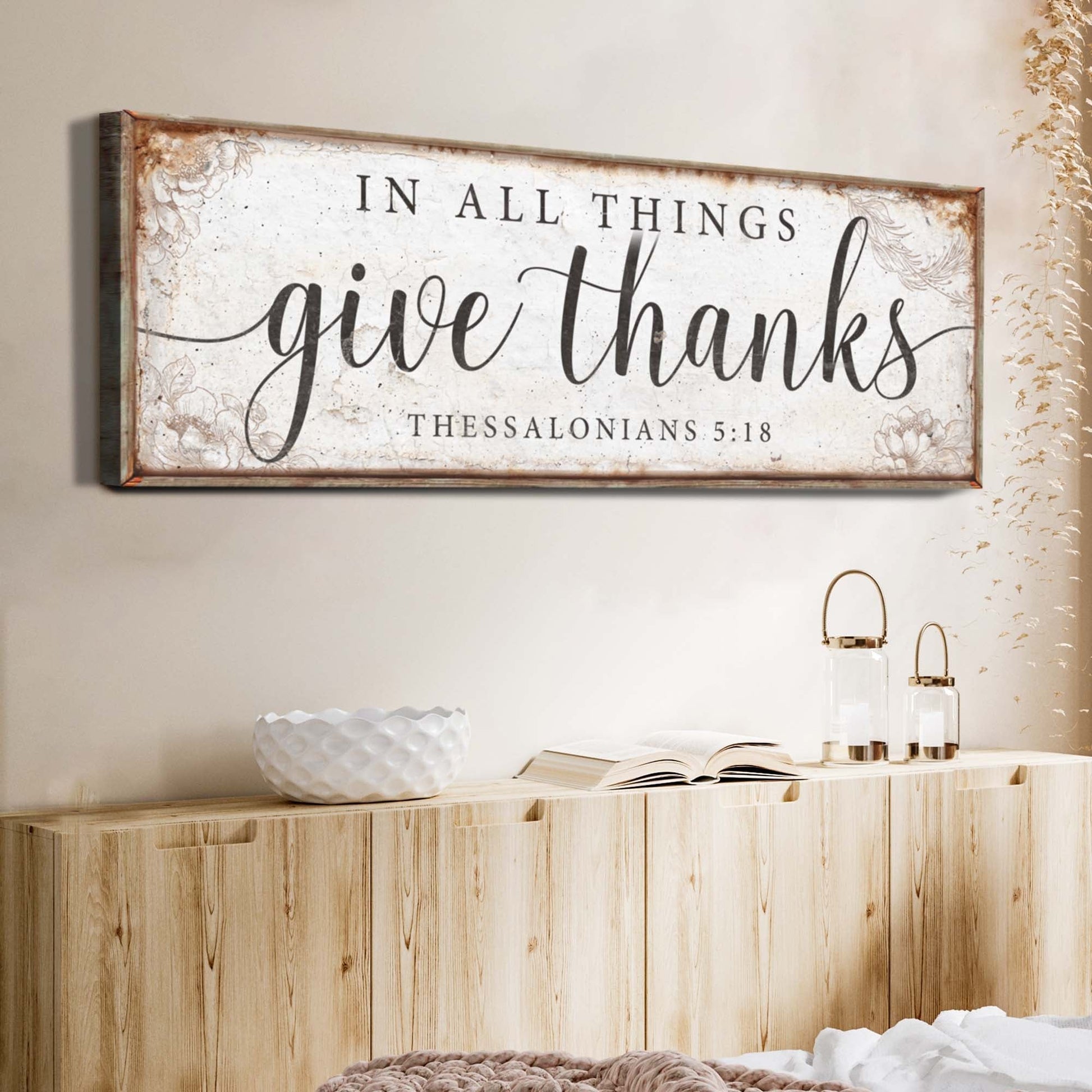 Tailored Canvases canvas faith sign In All Things Give Thanks Thessalonians 5:18 border on Tampa Home & Garden Store