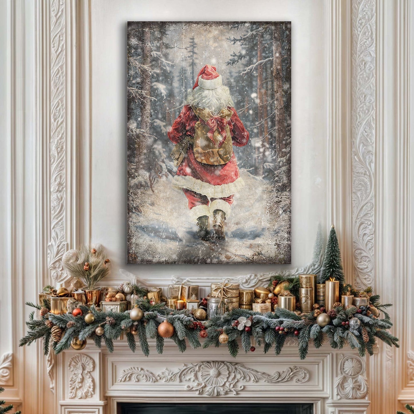 Vintage Santa Claus in Winter Forest Christmas wall art canvas Tailored Canvases on Tampa Home & Garden Store
