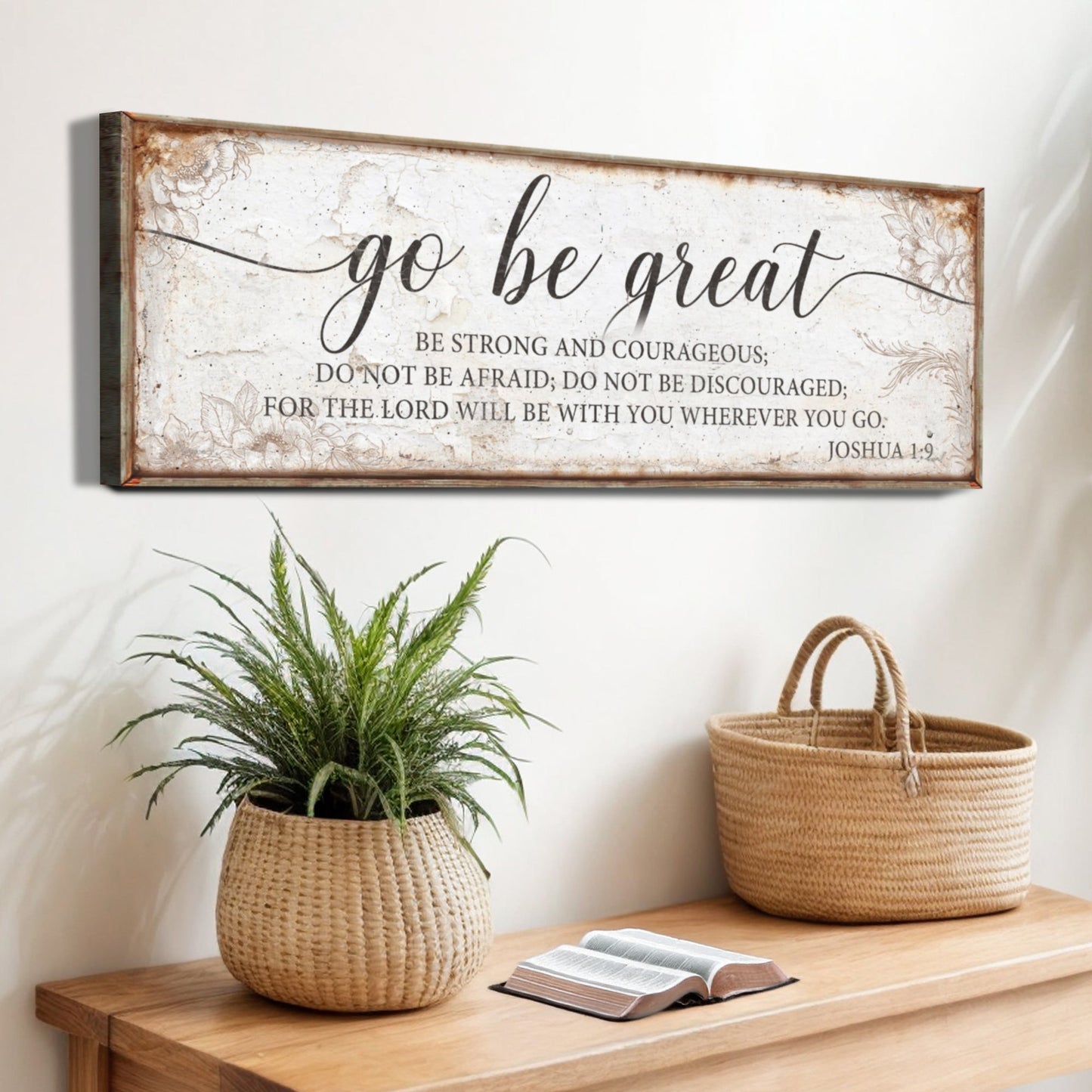Canvas wall art Go Be Great Joshua 1:9 Faith Sign II by Tailored Canvases with rustic on Tampa Home & Garden Store
