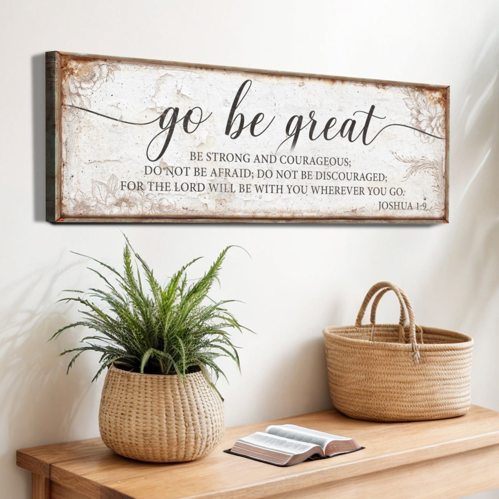 Canvas wall art Go Be Great Joshua 1:9 Faith Sign II by Tailored Canvases with rustic on Tampa Home & Garden Store