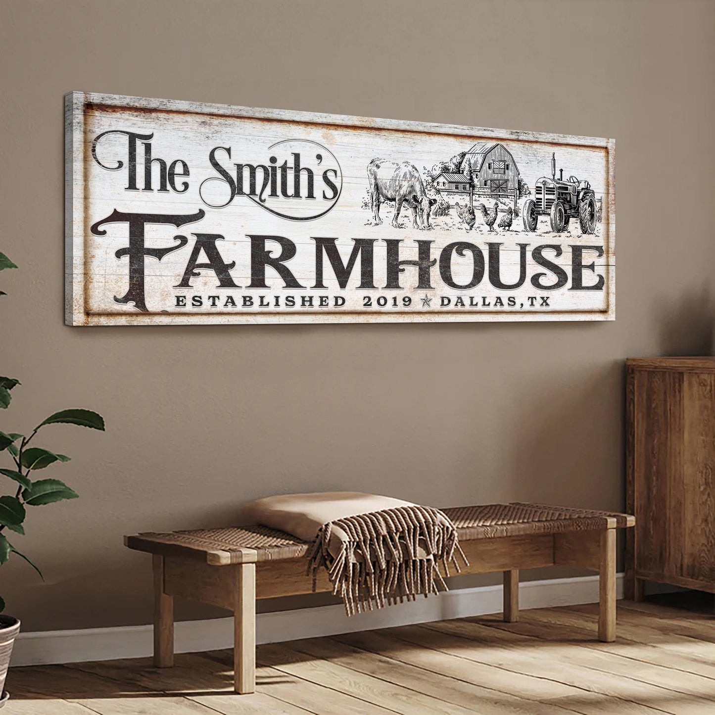 Vintage Rust Farmhouse Sign II canvas by Tailored Canvases, rustic whitewash finish on Tampa Home & Garden Store