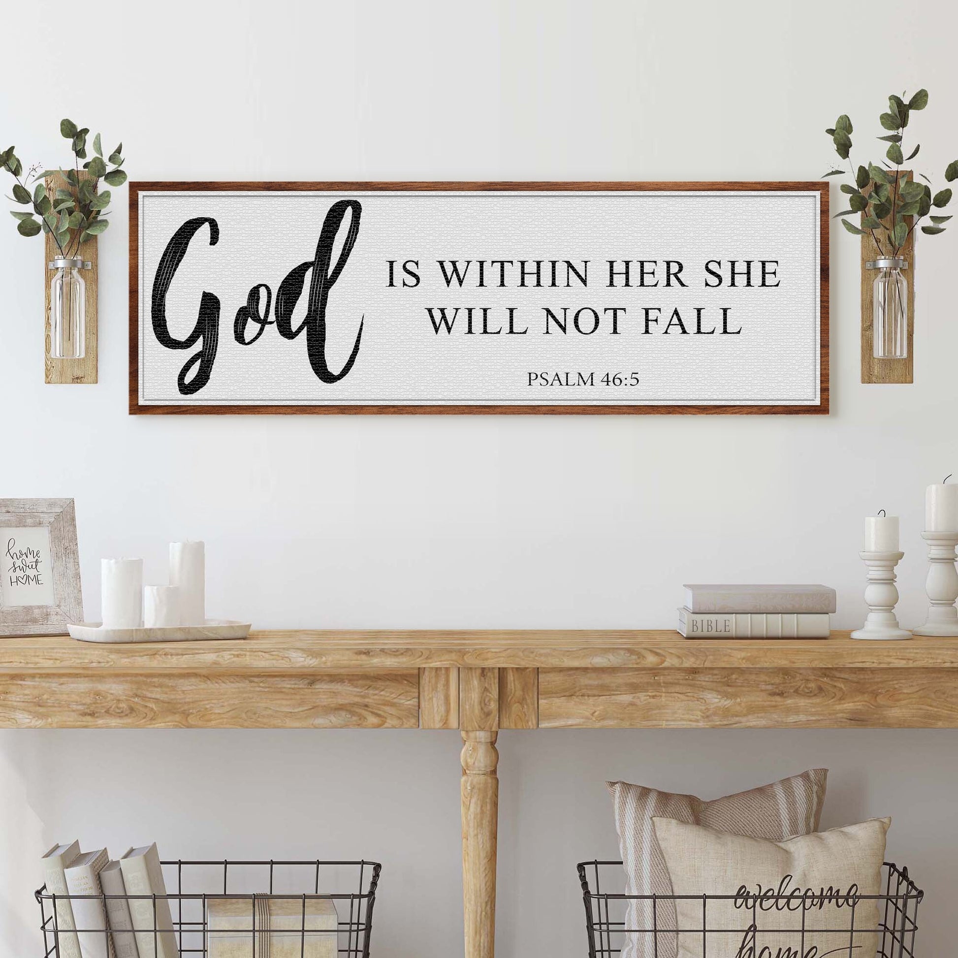 Canvas faith sign God Is Within Her She Will Not Fall Psalm 46:5 in frame Tailored Canvases on Tampa Home & Garden Store