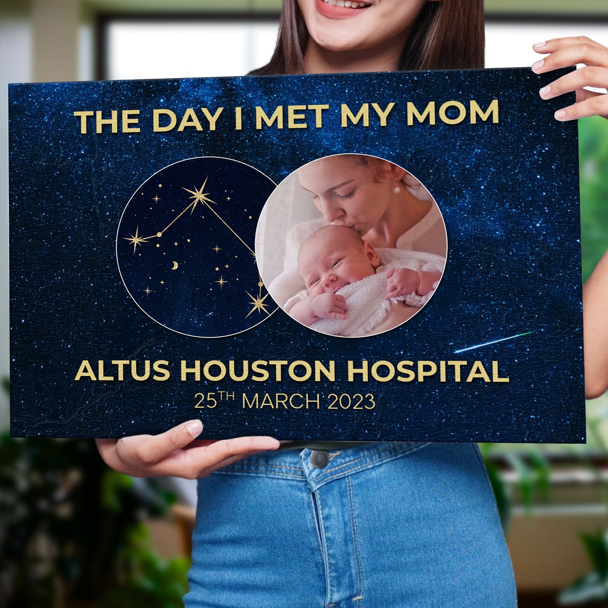Mother's Day sign canvas The Day I Met My Mom starry backdrop with baby photos Tailored Canvases on Tampa Home & Garden Store