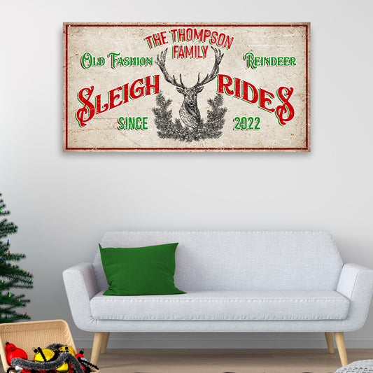 Christmas Reindeer Sign canvas with beige background and red-green typography on Tampa Home & Garden Store