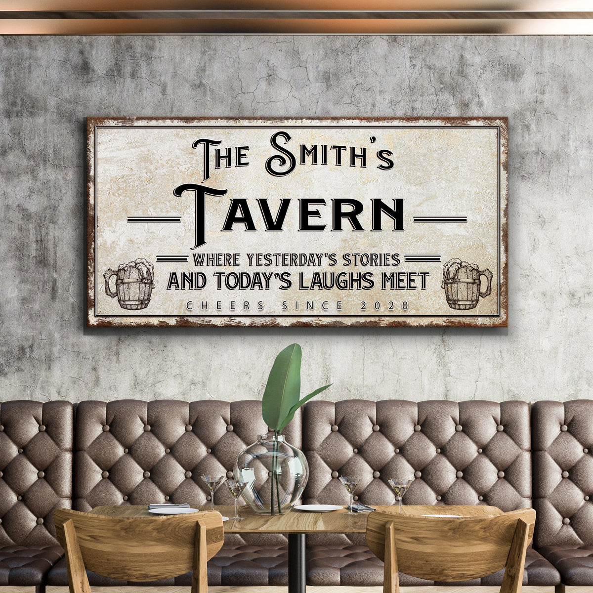 Tavern sign canvas The Smith's Tavern vintage typography on weathered frame Tailored Canvases on Tampa Home & Garden Store