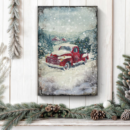 Vintage Truck With Christmas Tree Wall Art II canvas by Tailored Canvases in snow on Tampa Home & Garden Store