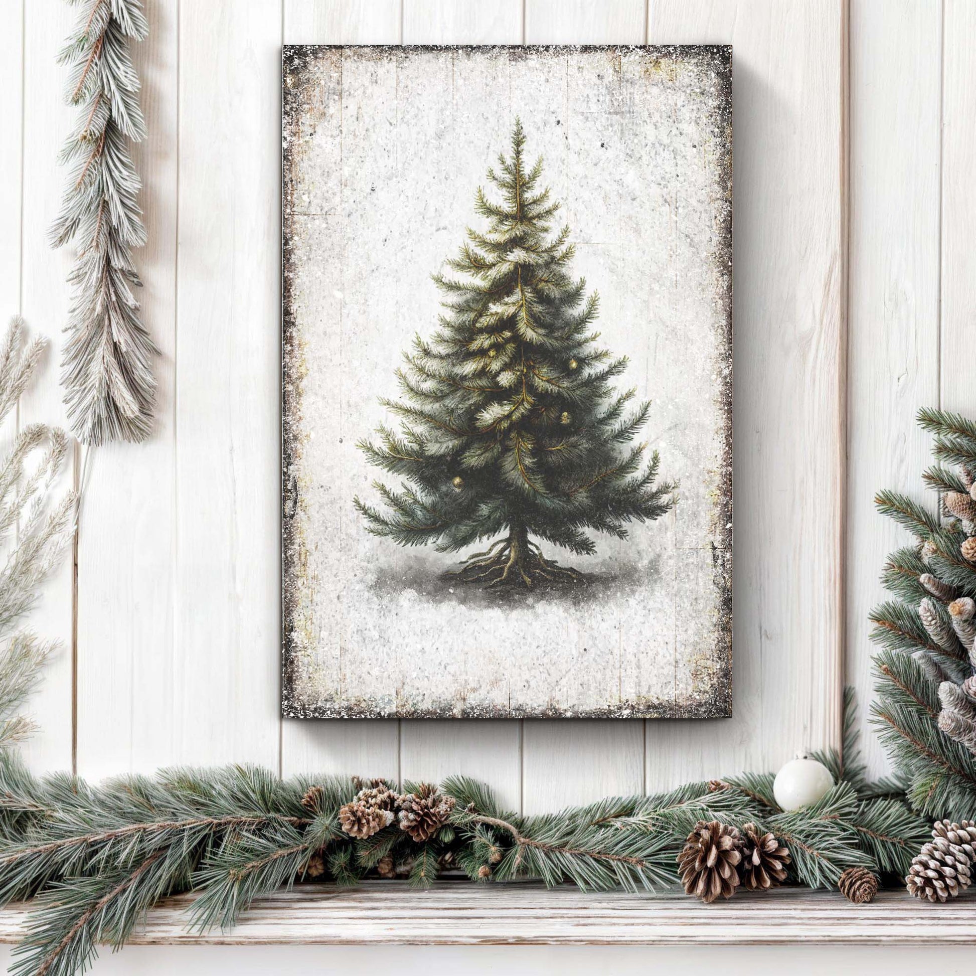 Vintage Pine Tree Christmas Wall Art canvas Tailored Canvases with rustic backdrop on Tampa Home & Garden Store