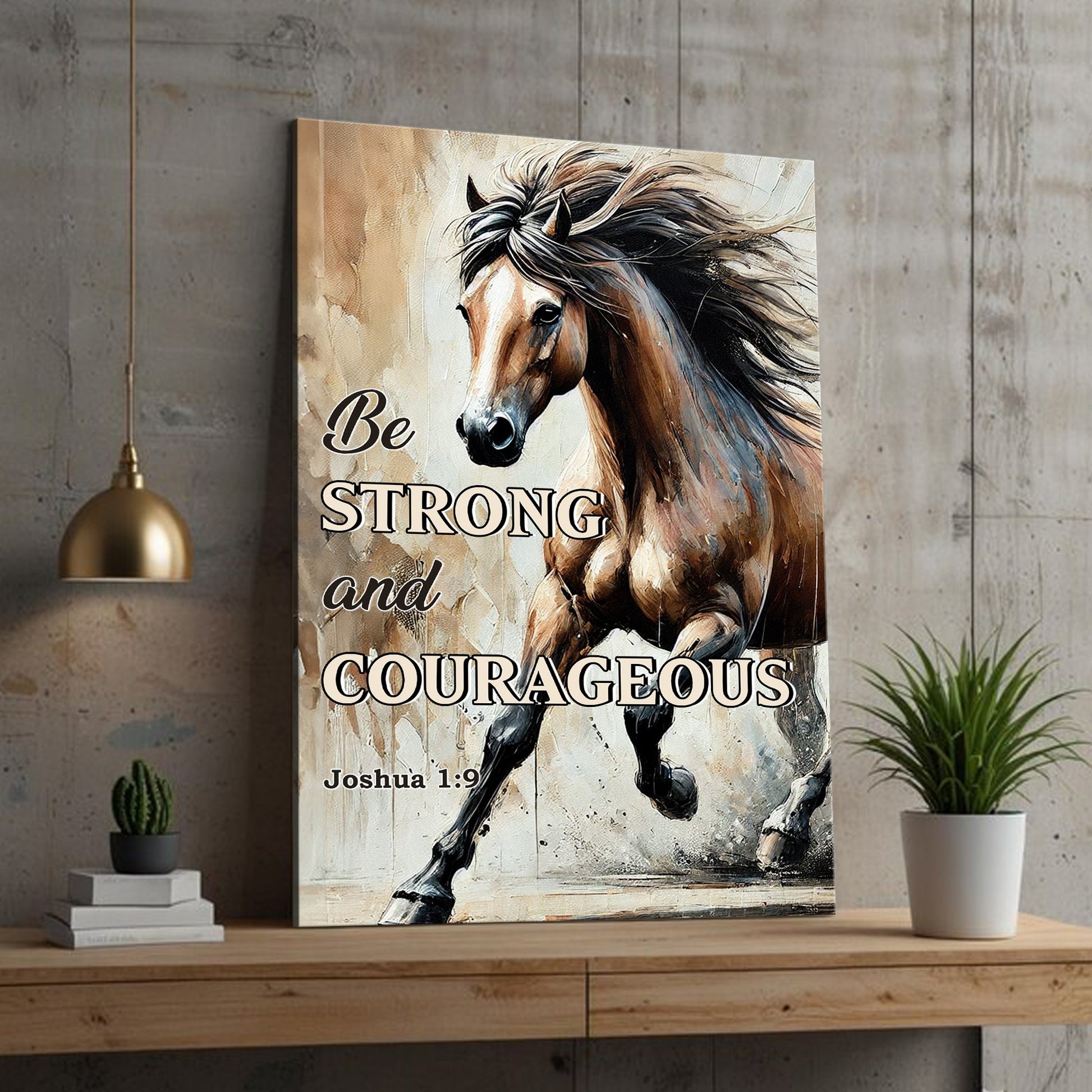 Be Strong And Courageous Faith Sign V canvas by Tailored Canvases horse portrait on Tampa Home & Garden Store