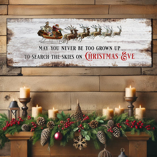 Canvas sign by Tailored Canvases showing Santa sleigh and reindeer on distressed white on Tampa Home & Garden Store