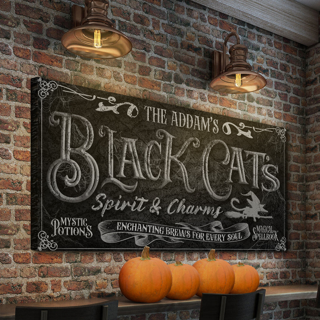 Black Cat’s Spirits & Charms Bar Halloween Sign II chalkboard-style canvas by Tailored Canvases on Tampa Home & Garden Store