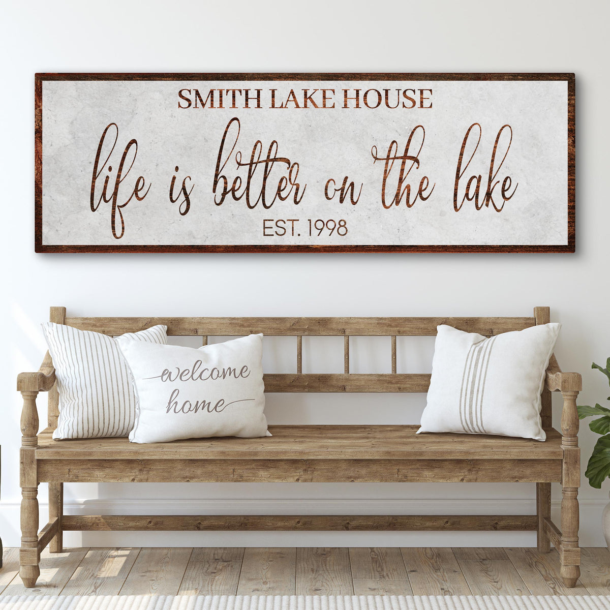 Life Is Better On The Lake Sign II canvas brown script on cream background by Tailored Canvases on Tampa Home & Garden Store