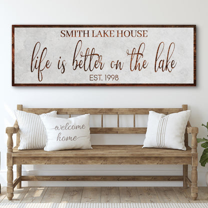 Life Is Better On The Lake Sign II canvas brown script on cream background by Tailored Canvases on Tampa Home & Garden Store