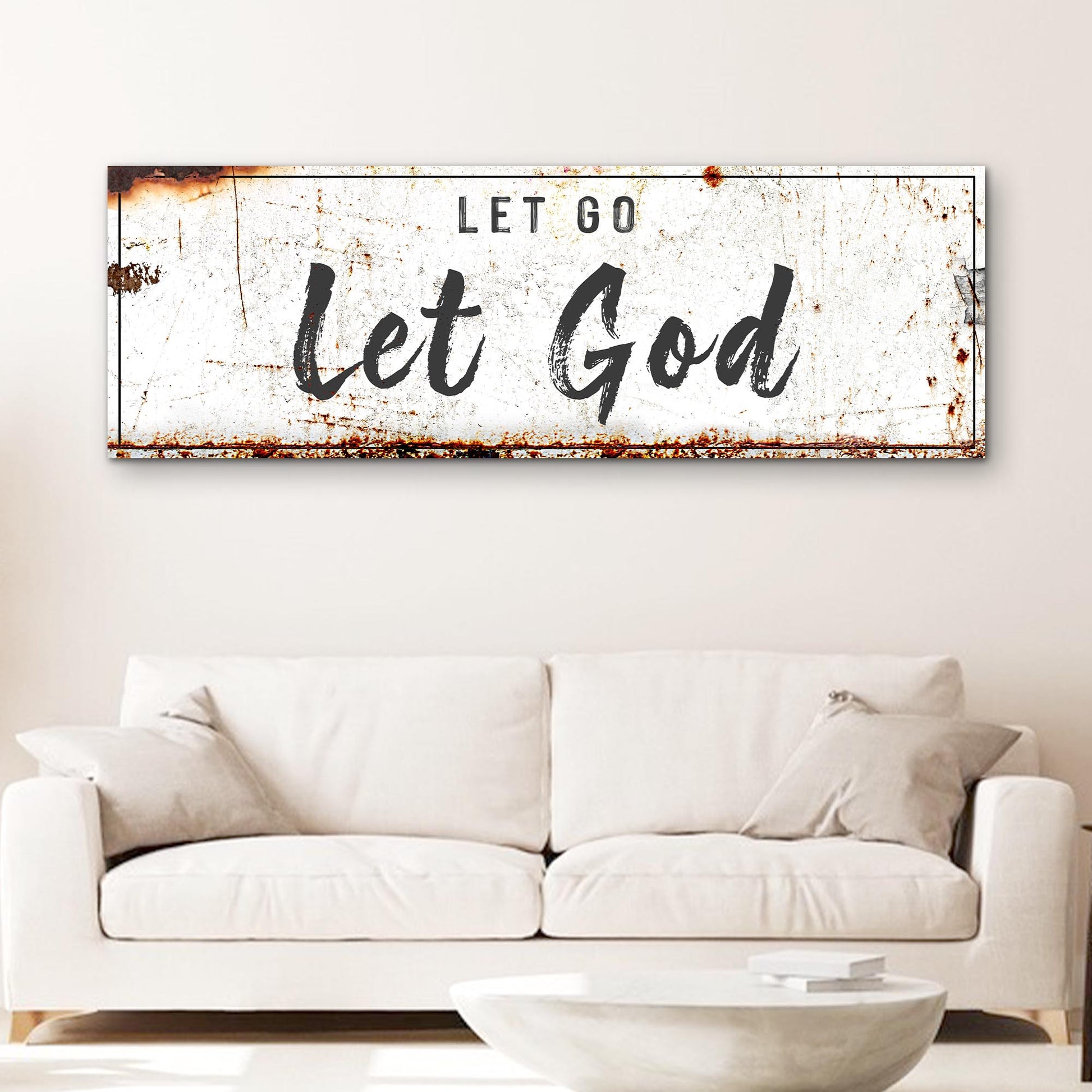 Let Go Let God canvas sign crafting canvas by Tailored Canvases with rustic texture on Tampa Home & Garden Store