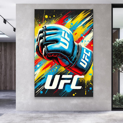 Power Strike sport wall art canvas featuring a blue boxing glove with bold color splashes on Tampa Home & Garden Store