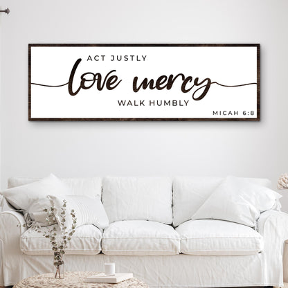 Act Justly Love Mercy Walk Humbly Faith Sign III canvas framed with dark wood frame on Tampa Home & Garden Store