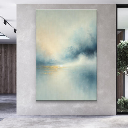 Abstract Calm Glow Wall Art canvas by Tailored Canvases in soft teal beige gradient on Tampa Home & Garden Store