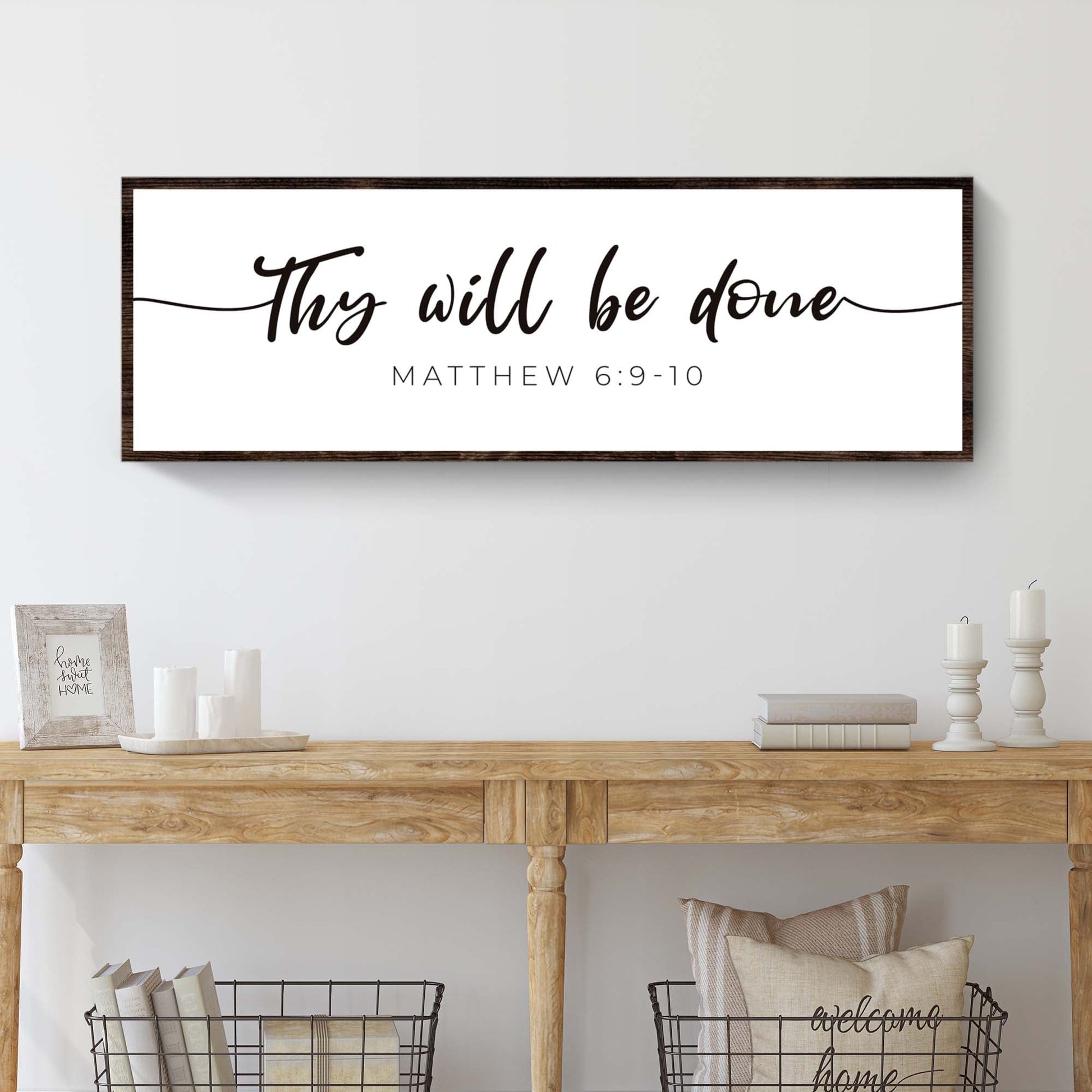 Thy Will Be Done Faith Sign III canvas framed in dark wood with Matthew 6:9-10 on Tampa Home & Garden Store