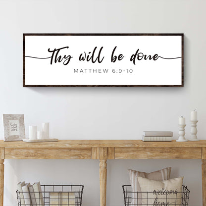 Thy Will Be Done Faith Sign III canvas framed in dark wood with Matthew 6:9-10 on Tampa Home & Garden Store