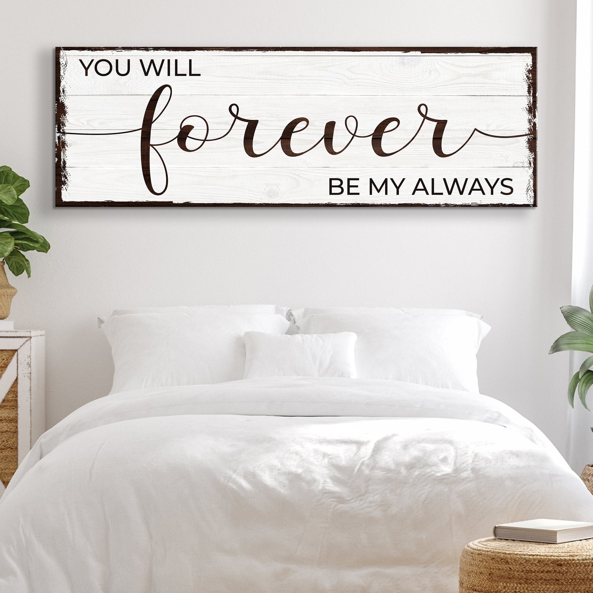 Forever Be My Always Sign II canvas wall art with white wood planks Tailored Canvases on Tampa Home & Garden Store