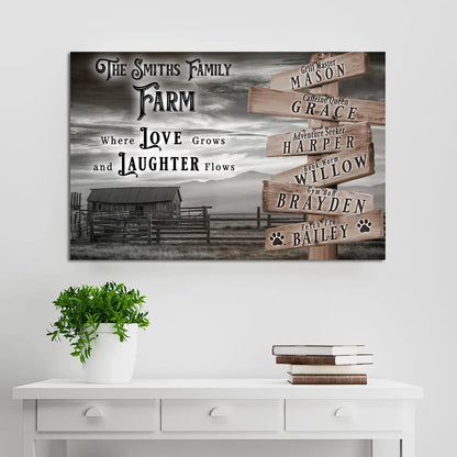 Canvas art Where Love Grows And Laughter Flows family farm names sign with wood plank post on Tampa Home & Garden Store