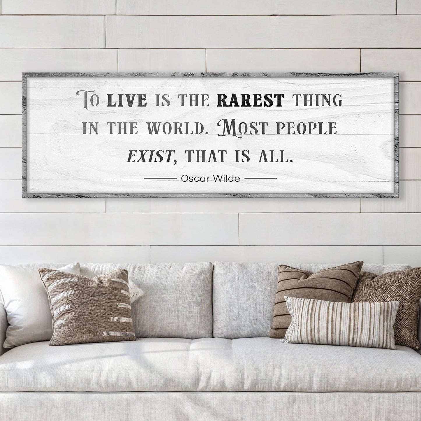 To Live Is The Rarest Thing Farmhouse Sign canvas Tailored Canvases rustic gray frame on Tampa Home & Garden Store