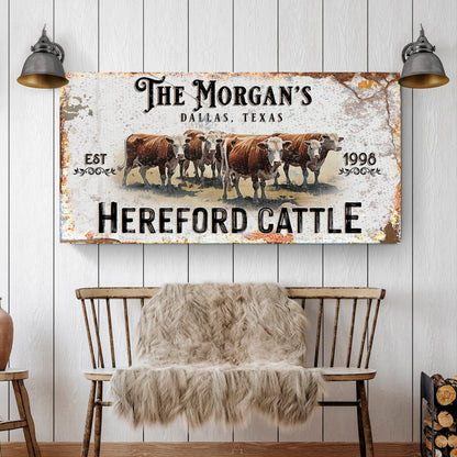 Personalized Hereford Cattle Sign II canvas by Tailored Canvases with rustic cow herd on Tampa Home & Garden Store