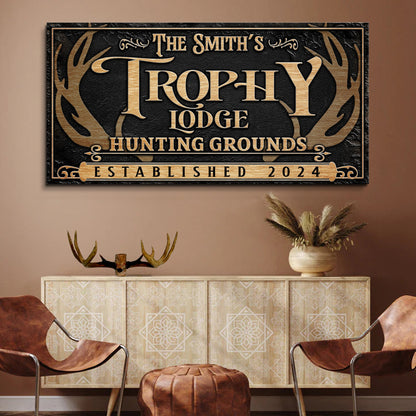 Personalized Family Antler Sign III canvas with gold lettering on black Tailored Canvases on Tampa Home & Garden Store