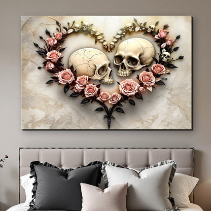 Skull and Flowers Wall Art VI canvas by Tailored Canvases, features skulls and pink roses on Tampa Home & Garden Store