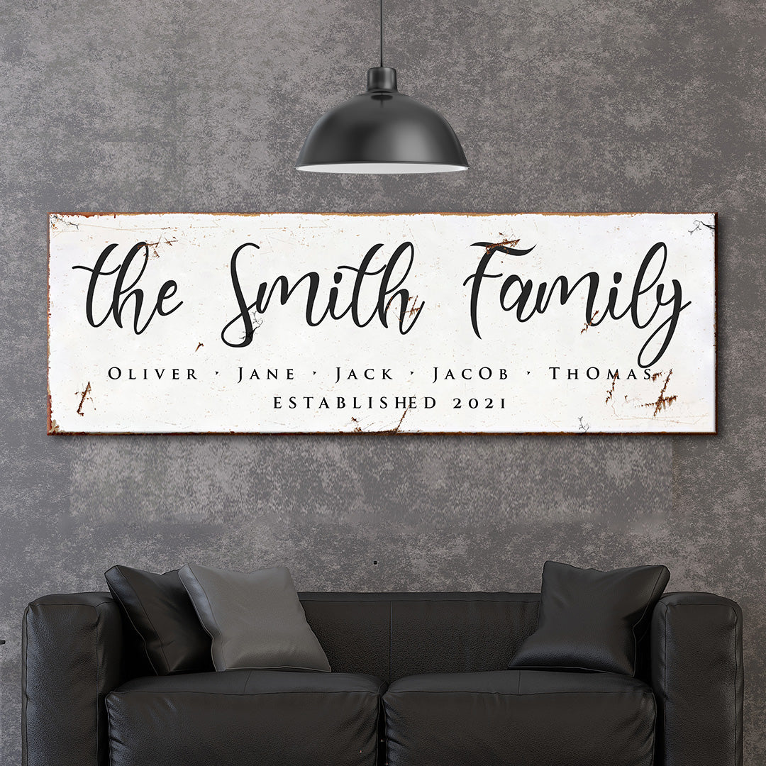 Family Sign II canvas wall art with rustic distressed white finish by Tailored Canvases on Tampa Home & Garden Store