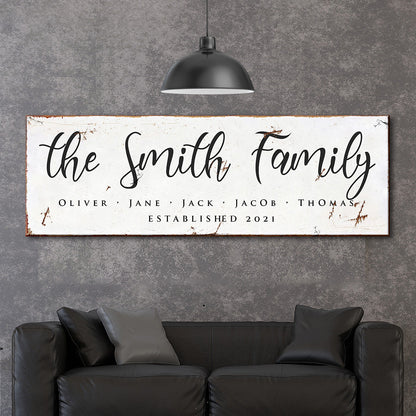 Family Sign II canvas wall art with rustic distressed white finish by Tailored Canvases on Tampa Home & Garden Store