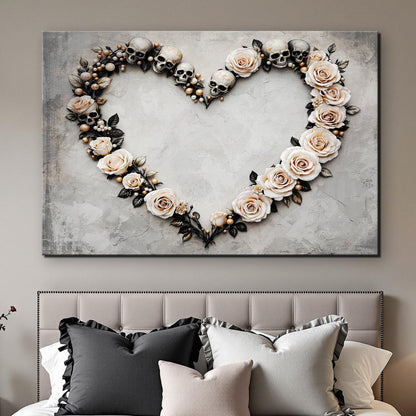 Skull and Flowers Wall Art XI canvas by Tailored Canvases; cream roses and skulls on backdrop on Tampa Home & Garden Store