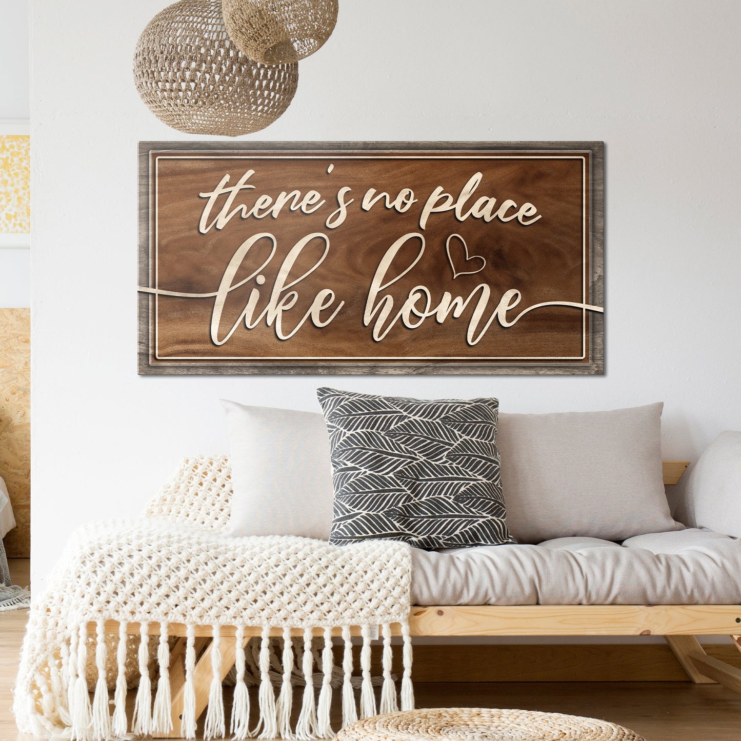 There's No Place Like Home sign on rustic wood framed canvas by Tailored Canvases on Tampa Home & Garden Store