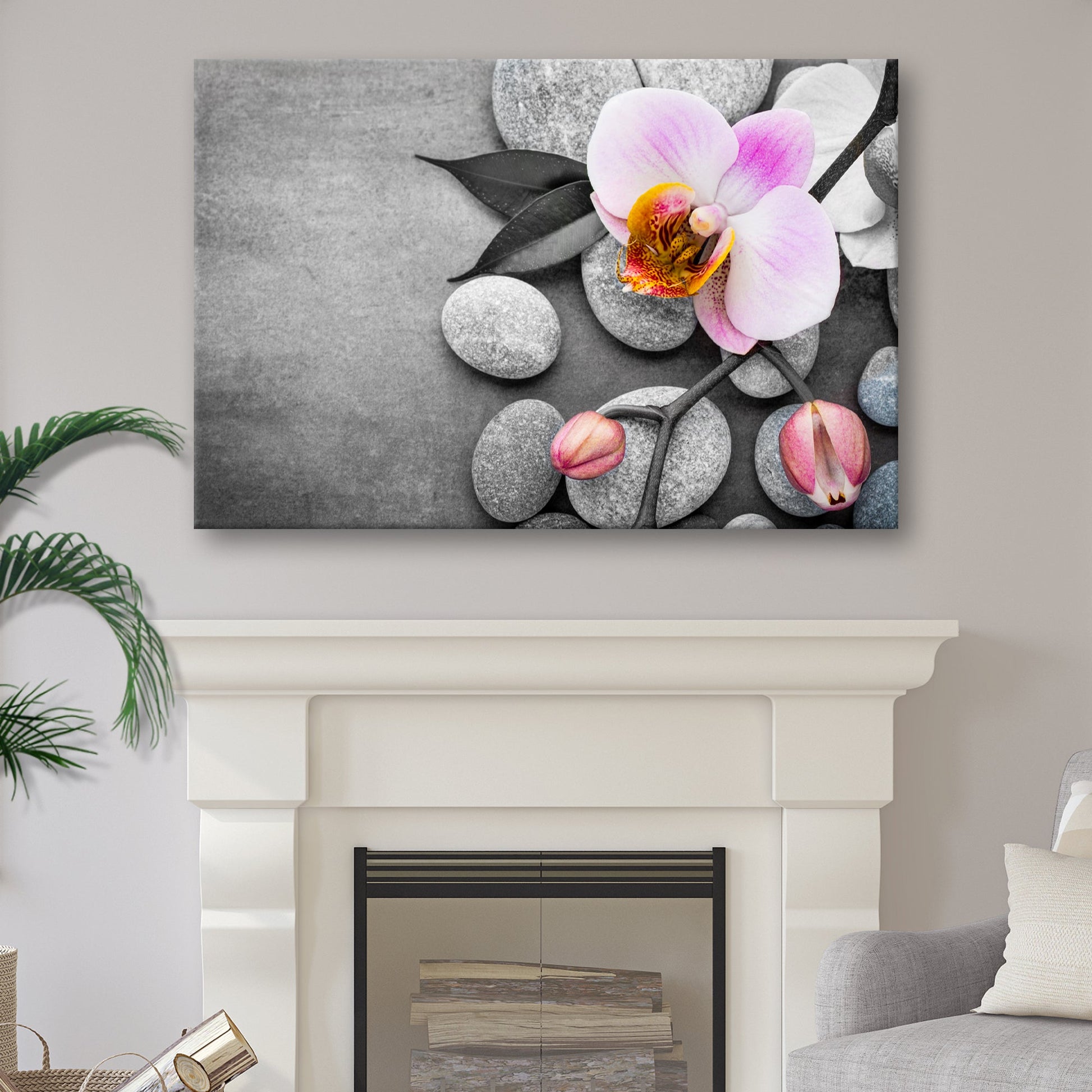 Fresh White Orchid Flower canvas wall art Tailored Canvases pink-white orchid on stones on Tampa Home & Garden Store