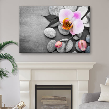 Fresh White Orchid Flower canvas wall art Tailored Canvases pink-white orchid on stones on Tampa Home & Garden Store