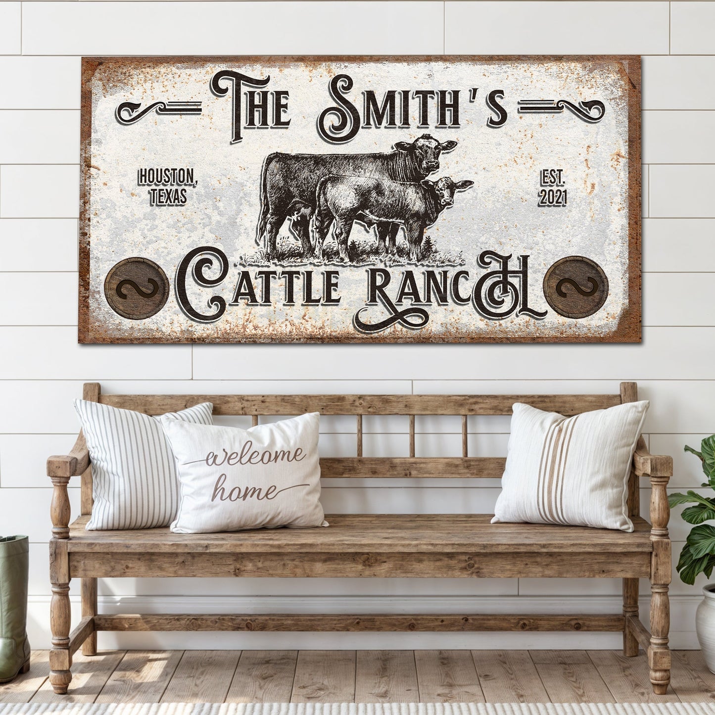 Branded Cattle Ranch Sign IV canvas wall art by Tailored Canvases with cow illustration on Tampa Home & Garden Store