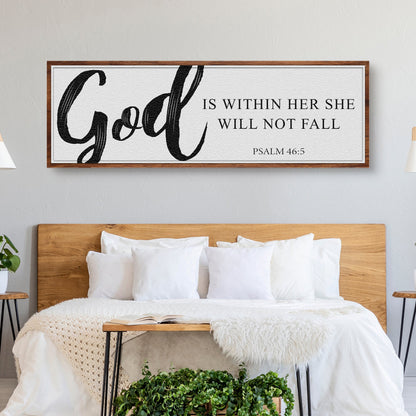 Canvas wall sign with large God script and Psalm 46:5 is within her she will not fall wood frame on Tampa Home & Garden Store