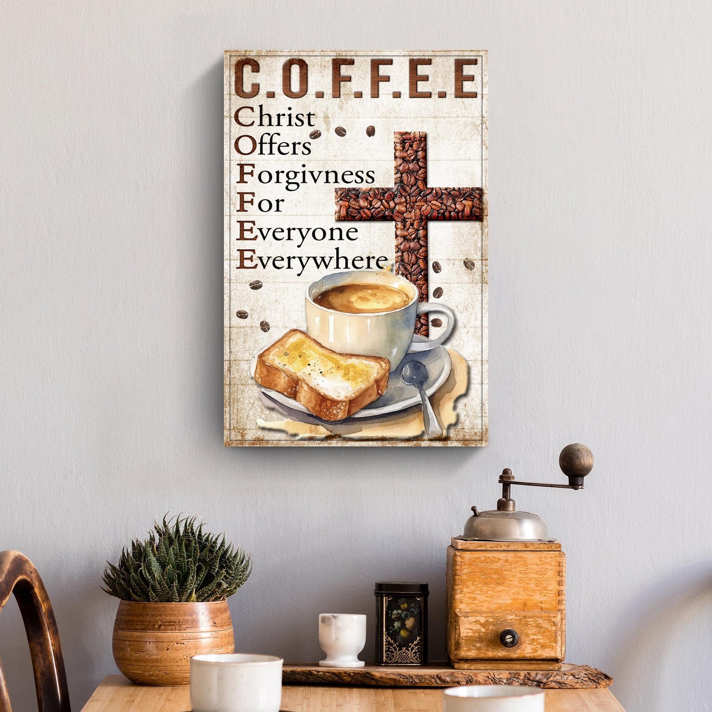 Tailored Canvases Christ And Coffee Faith Sign IV canvas coffee-cross design crafting on Tampa Home & Garden Store